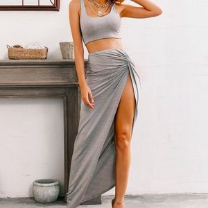 Shein gray side slit skirt set
